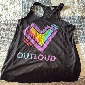 Black Tank Top with Rainbow Heart Design